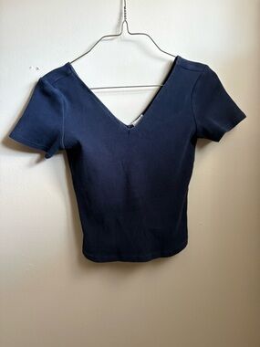 Garage Navy V-Neck Short Sleeve Top
